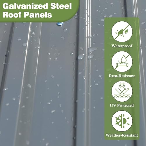 MUPATER 12 ft x 9 ft Outdoor Wood Shed with Metal Roof, Lean-to Storage shed Garden Furniture Tools with Lockable Door and Vents for Garden, Patio MUPATER