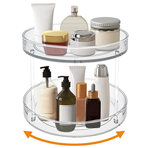 VAEHOLD 2 Tier Lazy Susan Turntable Spice Rack Organizer for Kitchen Cabinet, Farmhouse Tiered Tray Decorative Trays for Fruit, Snacks - Organizer for Cupboard, Pantry, Bathroom, Table - WoodArtSupply