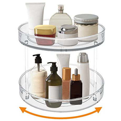 VAEHOLD 2 Tier Lazy Susan Turntable Spice Rack Organizer for Kitchen Cabinet, Farmhouse Tiered Tray Decorative Trays for Fruit, Snacks - Organizer for Cupboard, Pantry, Bathroom, Table VAEHOLD