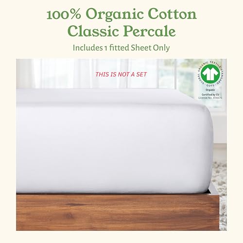 California Design Den 100% Organic Cotton Fitted Sheet Queen Size Only - Percale Queen Deep Pocket Fitted Sheet, Lightweight, Snug-Fit, Crisp, Durable - White California Design Den
