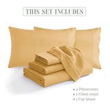 Elegant Comfort 1500 Premium Quality 6-Piece Bed Sheet Set - 18-24 Inch Extra Deep Pocket, Smart Storage Pockets, Wrinkle Free Ultra Soft 6PC Extra Deep Pocket Sheets, Queen, Gold Elegant Comfort