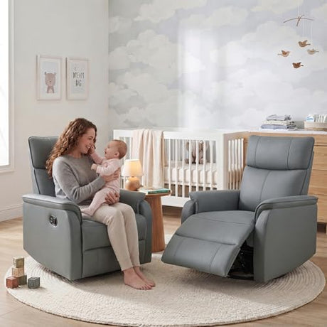 HAOMARKETS Swivel Rocker Recliner Chair, Manual Faux Leather Glider Rocking Recliners for Adults, 360° Swivel Nursery Reclining Sofa with Padded Backrest for Living Room, Grey HAOMARKETS