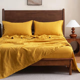 S VICTORY SYMBOL 100% Organic French Linen Bed Sheet Set,Natural Pure Flax with Stone Washed Bedding Set Full Size,Ultra Soft Luxurious 4 Pieces Sheets Set(Yellow,Full) S VICTORY SYMBOL