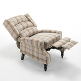 Upholstered Wingback Recliner Chair, Plaid Recliner Chair Armchair Adjustable Footrest Push Back Reclining Sofa, Mid-Century Modern Lounge Armchair for Living Room, Bedroom, Reading -- Natural PATIOPTION