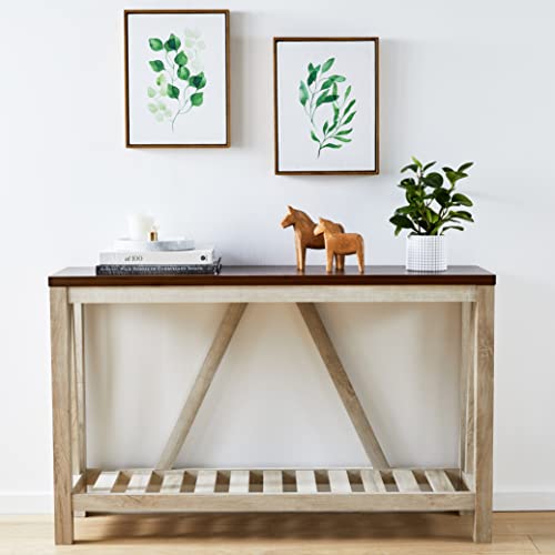 Walker Edison Modern Farmhouse Accent Entryway Table Entry Table Living Room End Table, 52 Inch, Dark Walnut and White Oak - WoodArtSupply