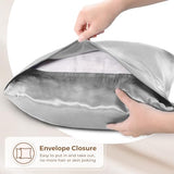 Pure Bedding Satin Pillowcase 2 Pack - Queen Size (20"x30", Grey) - Silky Pillow Cases for Hair and Skin - Satin Pillow Covers with Envelope Closure - Extra Soft Premium Microfiber Pure Bedding