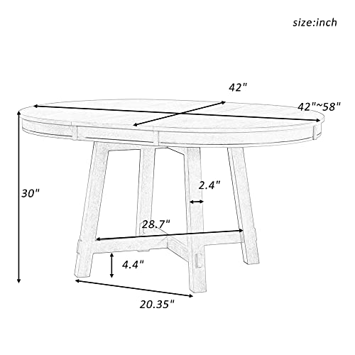 Ball & Cast Farmhouse Extendable Dining Table for 4-6, 42"-58" Extendable Kitchen-Table with a 16" Leaf, Round Ellipse Retro Wood Dining Room-Table w/Removable Leaves,Space Saving, Natural Ball & Cast