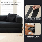 SEQAVRW 79" Boneless Sofa Bed, 5-in-1 No-Assembly Convertible Sleeper Couch with Fixed Frame Armrests, Modular Corduroy Futon, Compressed in a Box for Space Saving (Black, Includes 2 Pillows) SEQAVRW