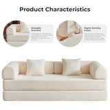 79" Convertible Sofa Bed No Assembly, 5-in-1 Sleeper with Fixed Frame & Corduroy Cloud Cushion, Foldable Futon Couch for Small Apartment, Guest Room, Office (Beige White) Bsxupke