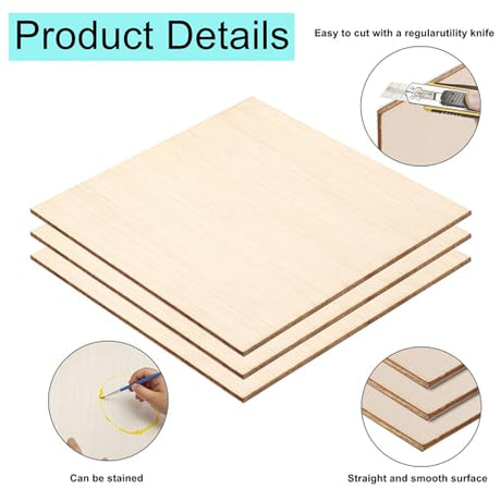 18 Pack Basswood Sheets - 6x6 Inch x 1/16 Inch Thick Plywood Balsa Wood Squares for Crafts, Laser Cutting, Wood Burning and Drawing pojah