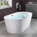 WOODBRIDGE 59" Acrylic Freestanding Bathtub Contemporary Soaking White Tub with Matte Black Overflow and Drain，B0014-MB-Drain &O WOODBRIDGE