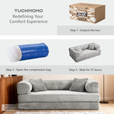 TuckMoMo 76.77 Inch Convertible Sofa Bed, Modern Corduroy Futon Boneless Couches Lounge Loveseat with Side Storage Pocket, Pull Out Sofa Bed for Living Room, Bedroom, No Assembly Required, Grey TuckMoMo