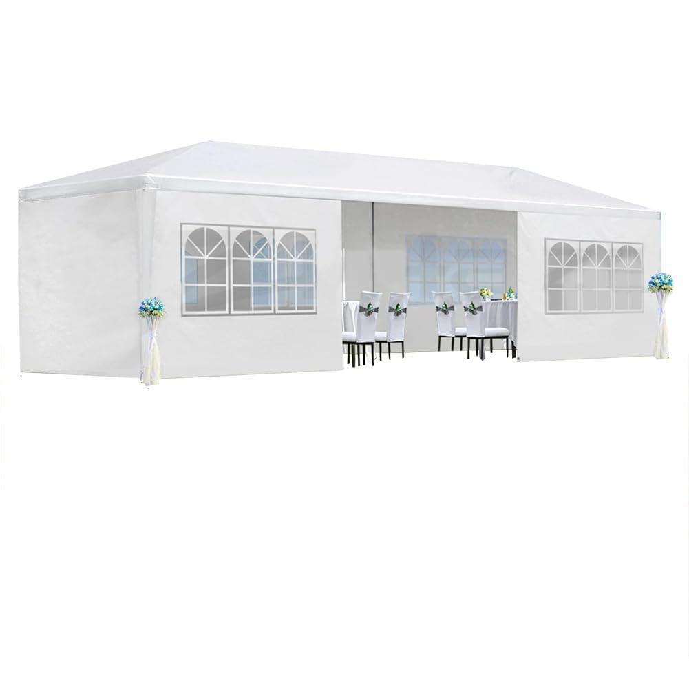 10' x 30' Outdoor Canopy Tent White Wedding Party Tent, Heavy Duty Waterproof Gazebo with Brighter Windows, 5 Removable Sidewalls, Large Tents for Outdoor Events HarmonyHealth