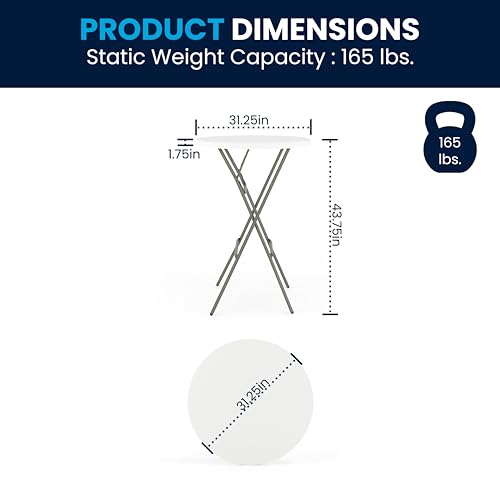 Flash Furniture Elon 2.6' Round Folding Bar Height Table for Parties and Commercial Events, Indoor/Outdoor Plastic Bar Height Folding Table, White Flash Furniture