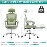 DUMOS Office Desk Chair with Footrest Ergonomic Gaming Chair for Adults Computer Mesh, Lumbar Support,Swivel Reclining with Headrest, Comfy Armrest for Home, Office, Work, Study, Light Green DUMOS