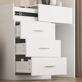 TAMUNE Vanity Desk with Mirror and Lights, Makeup Vanity with Drawers and Hidden Shelves, Full Length LED Mirror, Bedroom Dressing Table with Sliding Top, Grid Drawer, White, 19.7”D x 31.5”W x 63”H TAMUNE