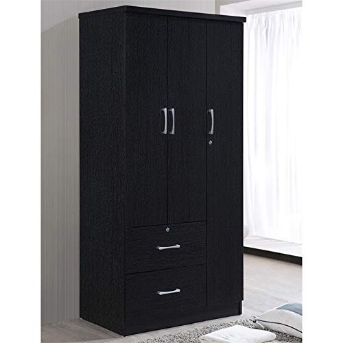 Allora 3 Door Armoire with 2 Drawers 3 Shelves in Black Allora