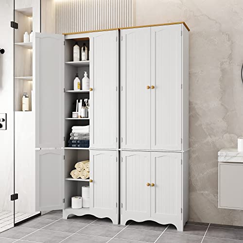 Yusong 72'' Tall Kitchen Pantry Cabinet, Freestanding Storage Cabinet with Doors and Shelves, Wooden Food Pantry Farmhouse Cupboard Buffet for Kitchen Dining Living Room, White Honey - WoodArtSupply