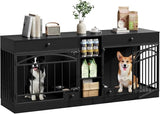 GAOMON Dog Crate Furniture for 2 Dogs, 78.7'' Large Dog Kennel Indoor with 2 Storage Drawers, 3 Shelves and Feeding Bowls, Double Dog Crate TV Stand for Small and Medium Dogs, Black GAOMON