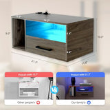 Bloddream Floating Nightstand with Charging Station and LED Light Strips, 21.3" Night Stand with Drawers, Floating Bedside with USB Ports and Outlets, Bedroom Furniture Bloddream