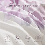 DJY Purple Comforter Set King, 7 Piece Floral Comforter Set with Sheets Elegant Flower Print Bed in a Bag Soft Microfiber Complete Bedding Set for All Season DJY