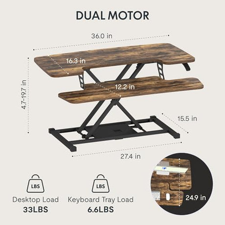 FLXISPOT 36" Standing Desk Converter, Quick Sit Stand up Desktop Riser Height Adjustable Monitor and Laptop Workstation with Keyboard Tray, Rustic Color FLEXISPOT