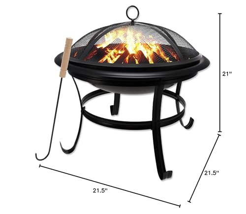 Gas One 22 in Outdoor– Wood Burning Fire Pit with Mesh Lid and Fire Picker – Durable Alloy Steel Fire Pits for Outside – Small Fire Pit for Backyard, Porch, Deck, Camping, BBQ