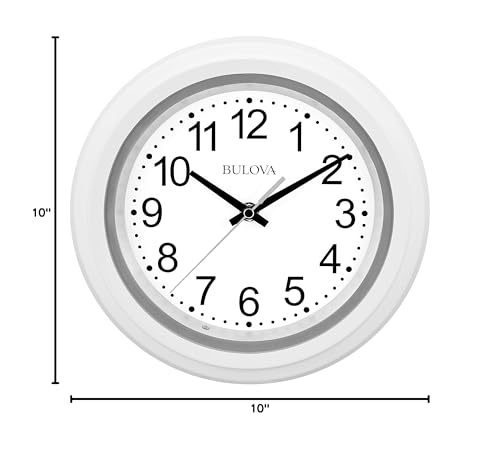 Bulova C4865 Night Vision Lighted Dial Wall Clock, 10", White Bulova