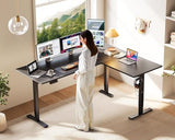 Casaottima 63 Inch Reversible L Shaped Electric Standing Desk, Ergonomic Height Adjustable Desk, Large Lift Corner Stand up Table for Workstation, Home Office, Reception Room, Black Casaottima