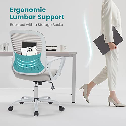 Office Chair, Mid Back Computer Ergonomic Mesh Desk with Larger Seat, Executive Height Adjustable Swivel Task with Lumbar Support and Armrests for Women Adults SMUGDESK