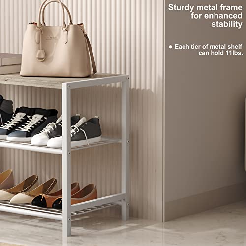 HOMEFORT 3-Tier Shoe Rack, Shoe Storage Shelf, Industrial Shoe Tower, Narrow Shoe Organizer for Closet Entryway, Small Shoe Rack Table with Durable Metal Shelves, White Oak - WoodArtSupply