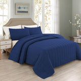 EMME Quilts Twin Size Bedding Sets Navy Blue Bedspread, Lightweight Soft Pre-Washed Quilt Comforter, 2 Piece, Cozy Reversible Coverlet with Pillow Sham for All Season (Square Pattern,66"x90") EMME