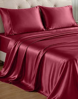 Casa Platino King Satin Sheet Set - Super Soft Cooling King Sheets Set with 15 Inch Deep Pocket Fitted Sheet, Helps Prevent Hair Frizz & Breakouts, Silky Smooth, Fade-Resistant - Burgundy Red Casa Platino