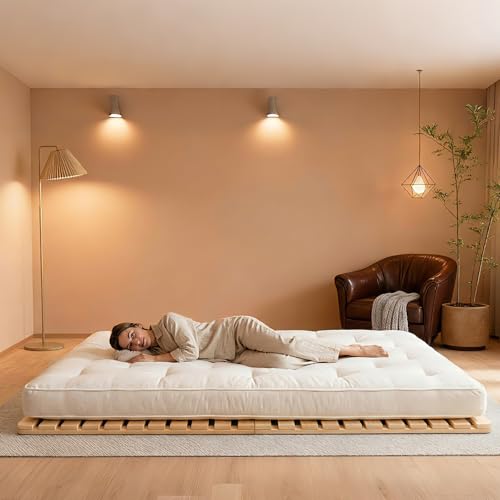 LILYPELLE Floor Bed Frame, Foldable Tatami Bed Frame, Breathable Moisture-Proof Bed Plate, Japanese Floor Bed, Wood Slatted Floor Bed Frame for Floor Sleeping or Futon Mattress, Twin LILYPELLE