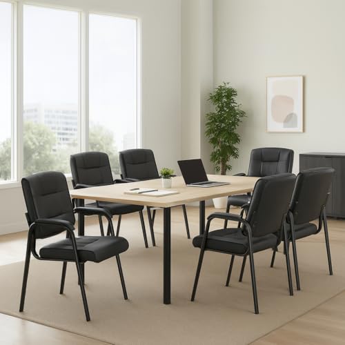 Naomi Home Faux Leather Stackable Office Guest Chairs – Reception Chairs with Armrests for Lobby, Clinic, Medical Waiting Room or Conference Room Seating - Black, Set of 6 Naomi Home