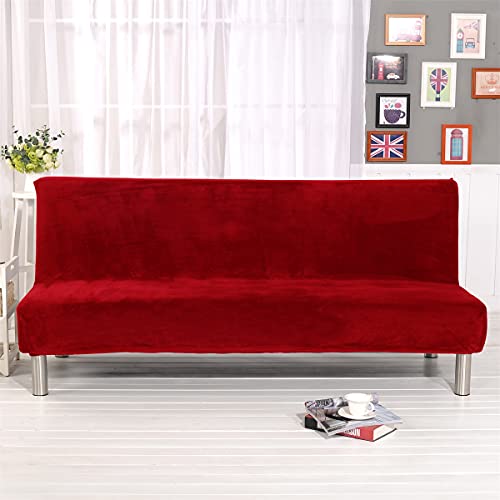 Thick Plush Futon Cover Stretch Armless Sofa Bed Slipcover Soft Couch Sofa Cover Futon Slipcover (Red) Sokamore