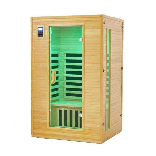 Garvee 2024 Upgrade 2 Person Sauna, 6 Heating Plate Infrared Physical Therapy Wooden Dry Steam Sauna, Low EMF, MP3 Auxiliary Connection, Dual Controls Inside and Outside Fits, Home Spa Day Use