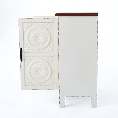 Christopher Knight Home Alana Firwood Cabinet with Faux Wood Overlay, Distressed White / Brown - WoodArtSupply