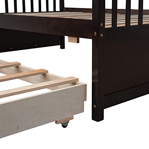 Harper & Bright Designs Espresso Twin Over Full Bunk Bed with Trundle and Storage Drawers - WoodArtSupply