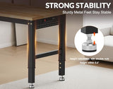 MUWOOD 72”Heavy Duty Work Bench, 2-Layer Adjustable Workbench, 5000 LBS Capacity Work Bench with Power Outlet & Pegboard, Rubber Wood Work Table for Garage, Workshop, Office, Home MUWOOD