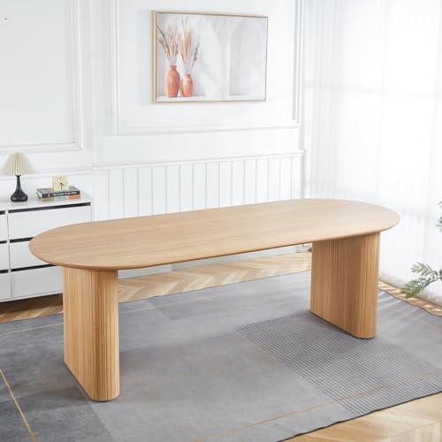 WILLIAMSPACE 90.55" Wood Extendable Dining Table for 6 to 10, Modern Oval Kitchen Table with Wooden Legs, Mid Century Large Dining Room Table, Easy to Assemble (59.15"-74.8"-90.55", Oak) WILLIAMSPACE