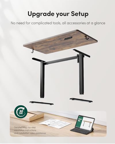 CubiCubi 55 x 24 Large One-Piece Standing Desk, Adjustable Height Electric Computer Home Office Sit Stand up Workstation, with 4 Memory Presets, Headphone Hook, Rustic Brown CubiCubi