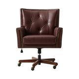 HULALA HOME Faux Leather Home Office Chair with Tilt Mechanism and Reclining Backrest, 360 ° Swivel Desk Chair with Metal Base, Button Tufted Computer Task Chair, Height Adjustable, Brown HULALA HOME