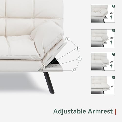Opoiar 71" L Covertible Futon Sofa Bed,Faux Leather Futon Couch, Memory Foam Modern Loveseat Sleeper, Small Splitback Sofa Couches for Living Room,RV,Home Office,Apartment,White Opoiar