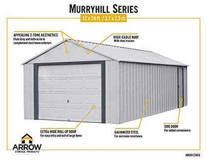 Arrow Shed 12' x 24' Murryhill Garage Galvanized Steel Extra Tall Walls Prefabricated Shed Storage Building, 12' x 24', Flute Gray - WoodArtSupply