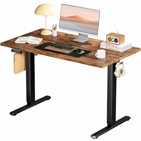 Smug Electric Standing Desk Height Adjustable, 40x24 Inch Sit Stand up Home Office Desk Ergonomic Rising Computer Workstation, Rustic Brown SMUG