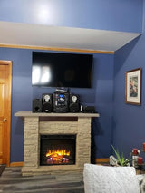 Dimplex Featherston Electric Fireplace with Mantel Surround Package | Pine with Gray Stone-Look, Includes 28" Electric Firebox Heater | 1500W | LED Flames | Remote Control | #GDS28L8-1152LR DIMPLEX