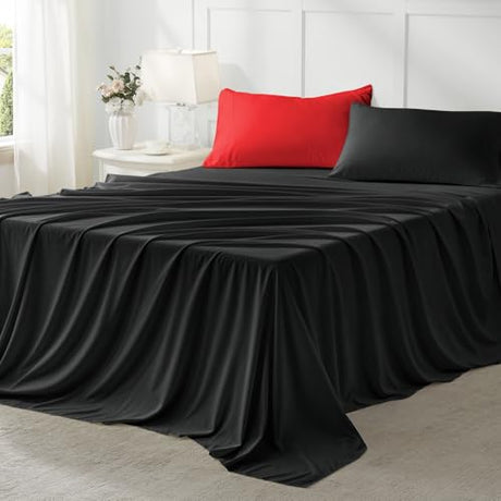 Anluoer Twin Comforter Set 5 Pieces, Black Bed in a Bag Bedding Set with 1 Comforter(68"*88"), 1 Pillow Sham, 1 Pillowcase, 1 Flat Sheet, 1 Fitted Sheet(39"*75") Anluoer