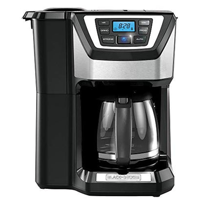 BLACK+DECKER 12-Cup Mill and Brew Coffee Maker, Automatic Grind and Brew Drip Coffee Machine, Programmable, Sneak-A-Cup, Reusable Filter.