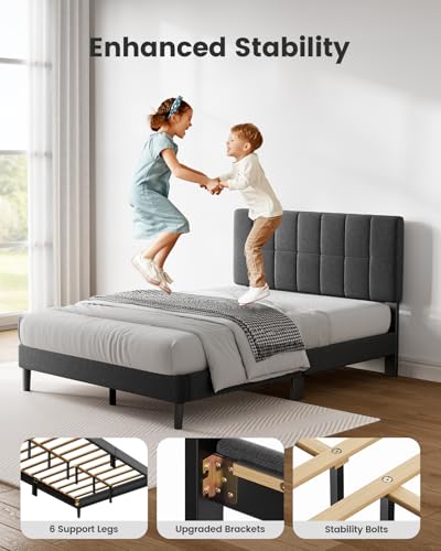 Pipishell Full Size Bed Frame with 12 Thickened Legs&Fabric Upholstered Headboard,1300 Lbs Weight Capacity, Adjustable Headboard, No Box Spring Needed, Easy Assembly, Underbed Storage（Solid Wooden） Pipishell